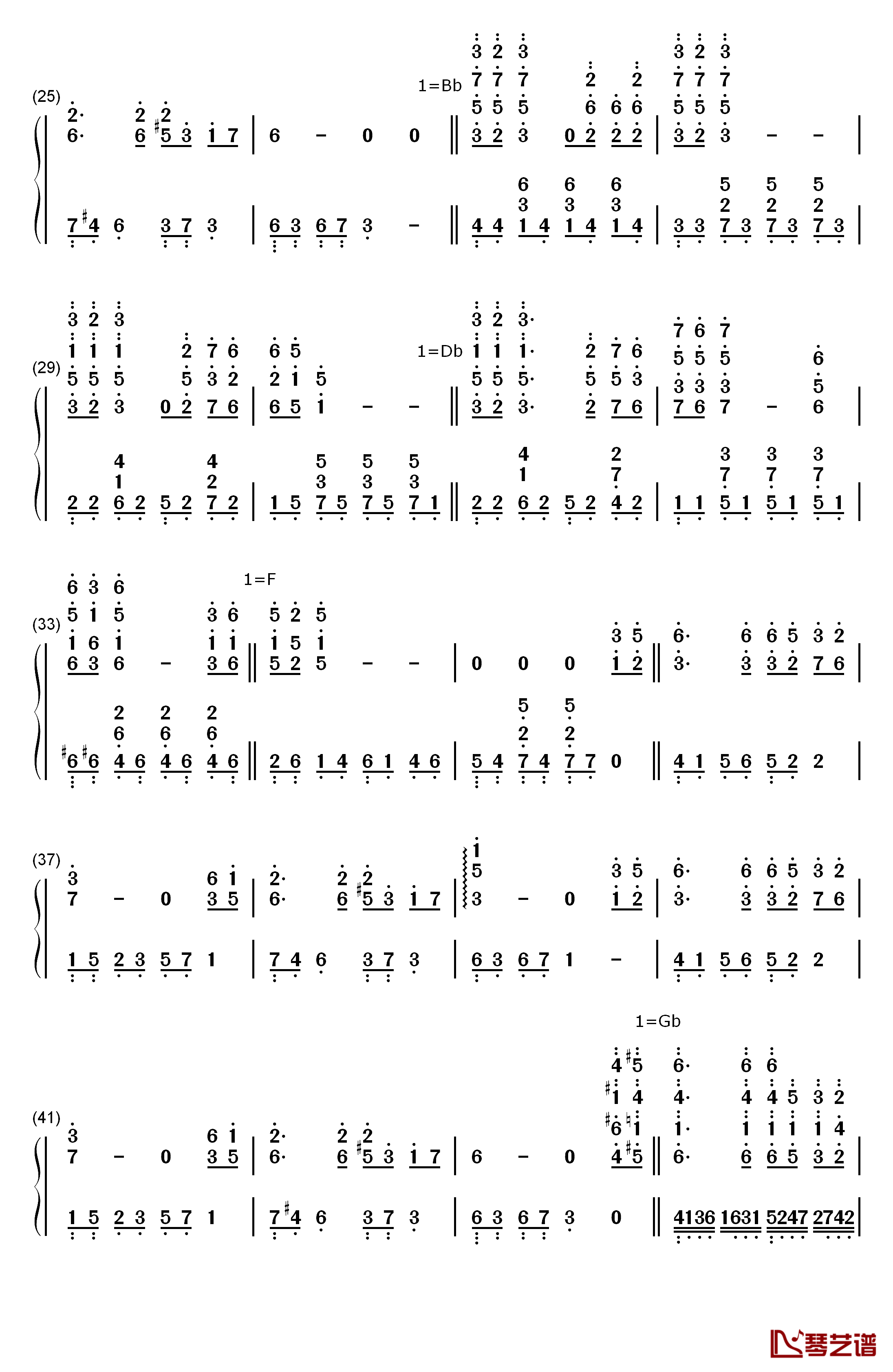 白月光钢琴简谱-数字双手-张信哲2