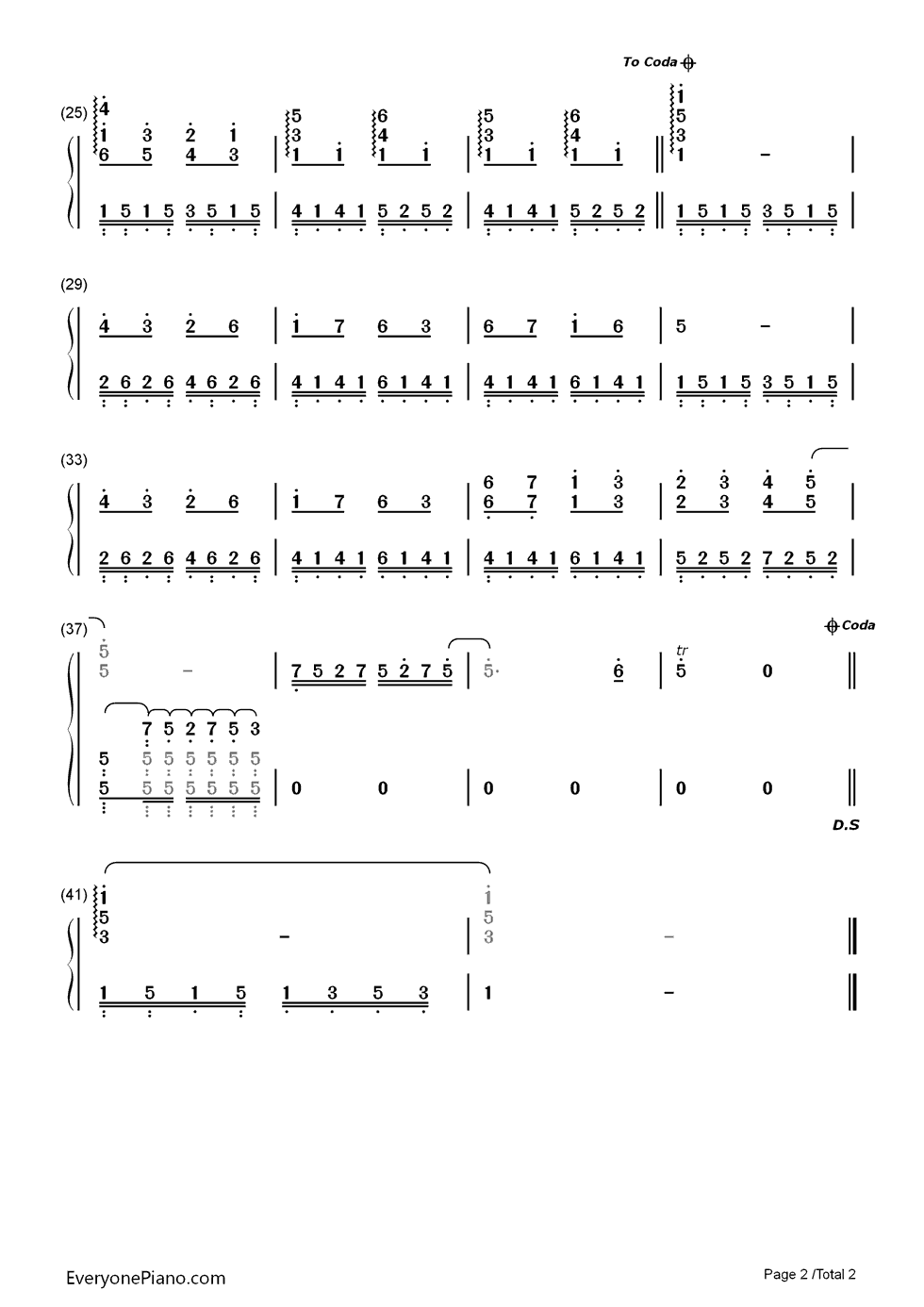 冥想钢琴简谱-数字双手-班得瑞2