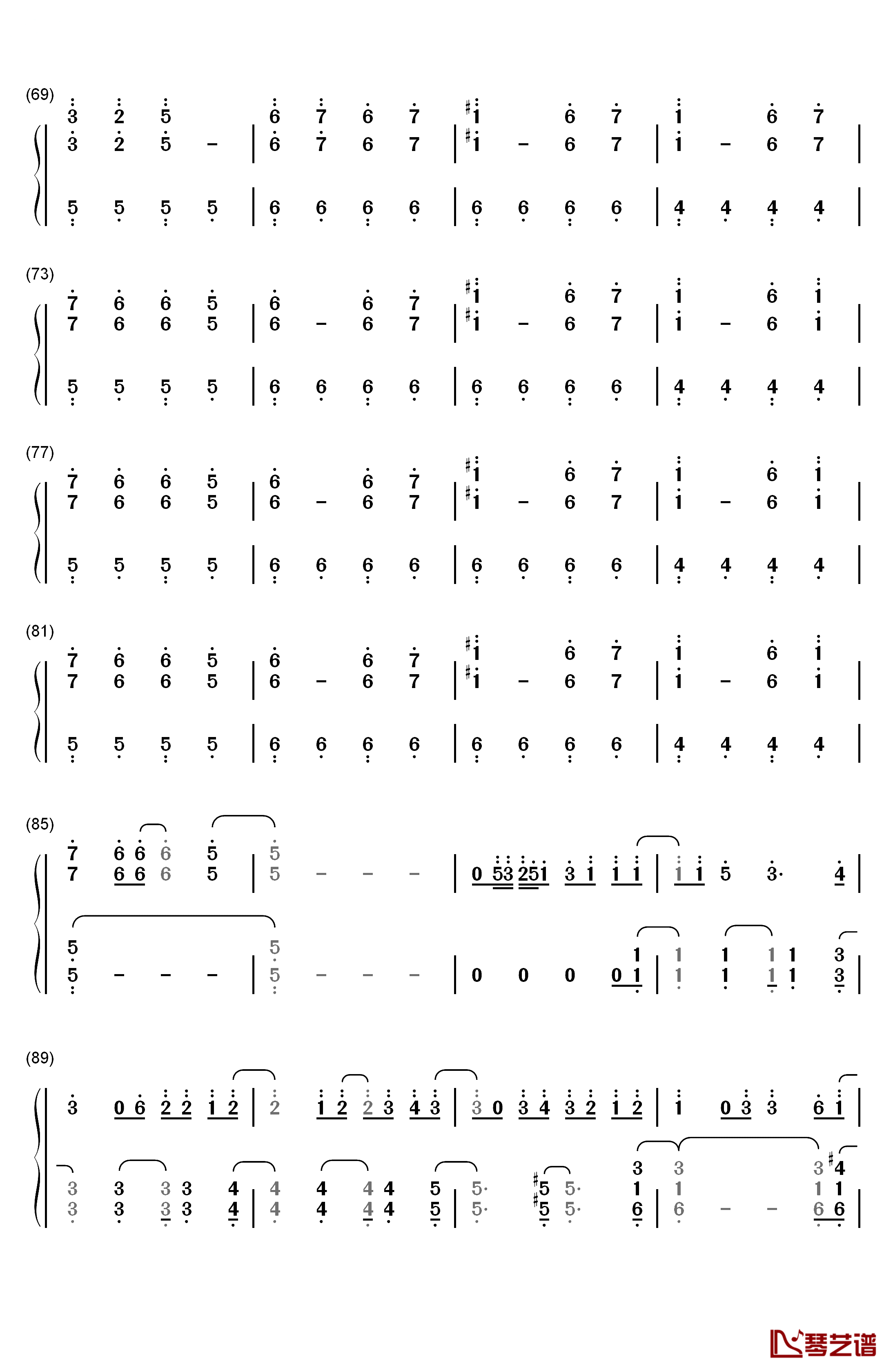 さよならバイスタンダー 钢琴简谱-数字双手-YUKI4