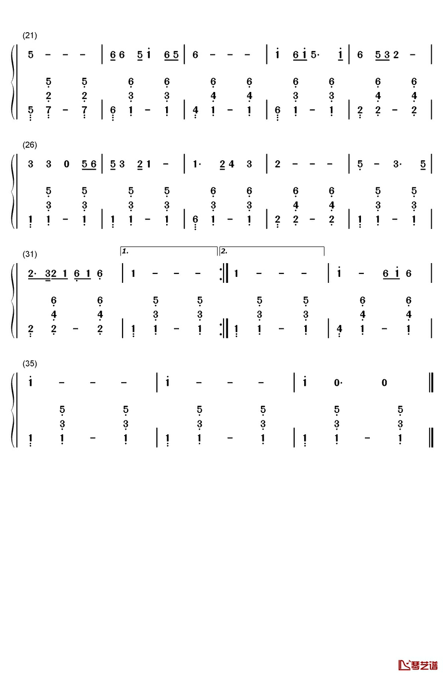 驼铃钢琴简谱-数字双手-吴增华2