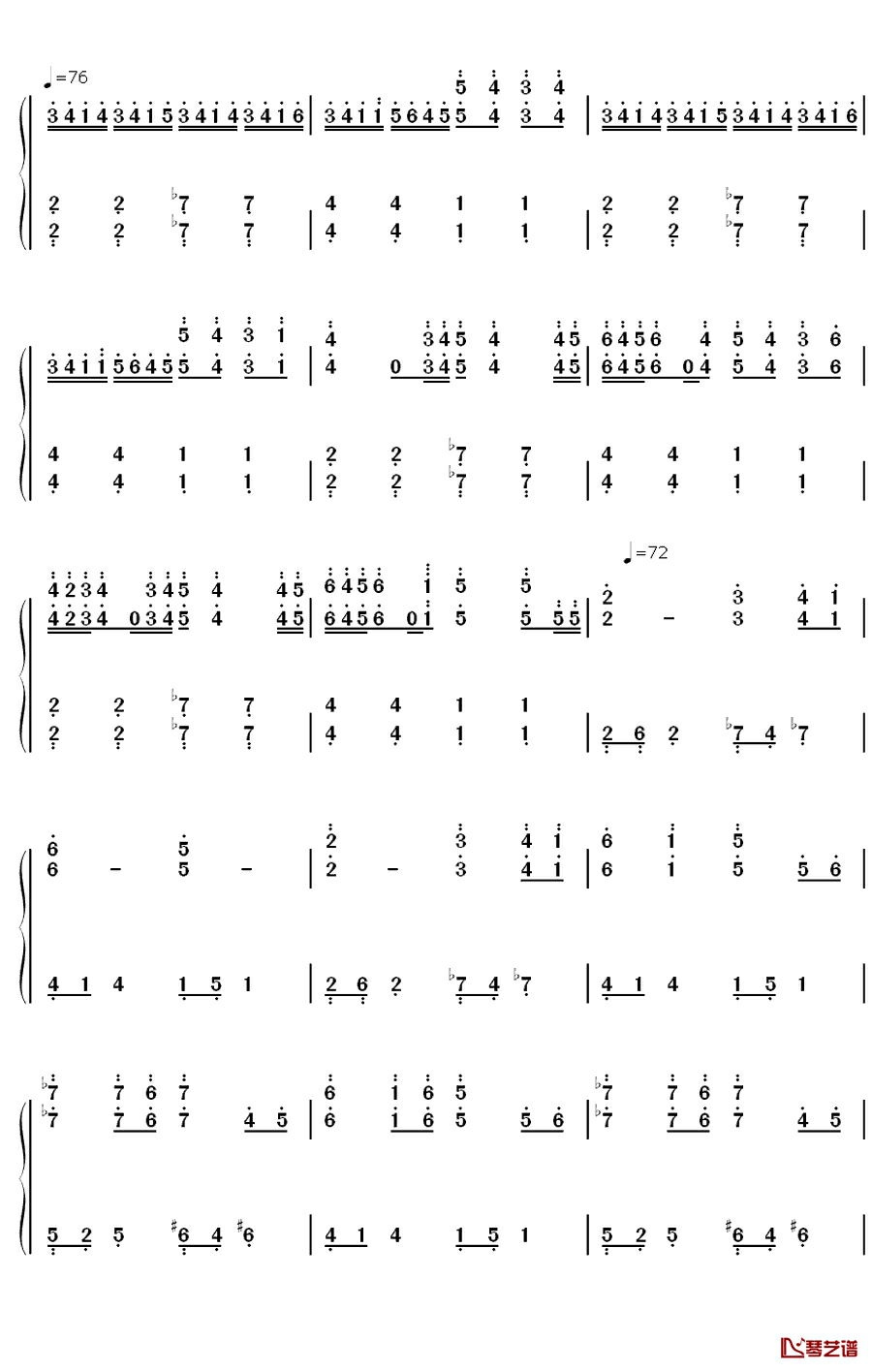 空之爵迹钢琴简谱-数字双手-未知2