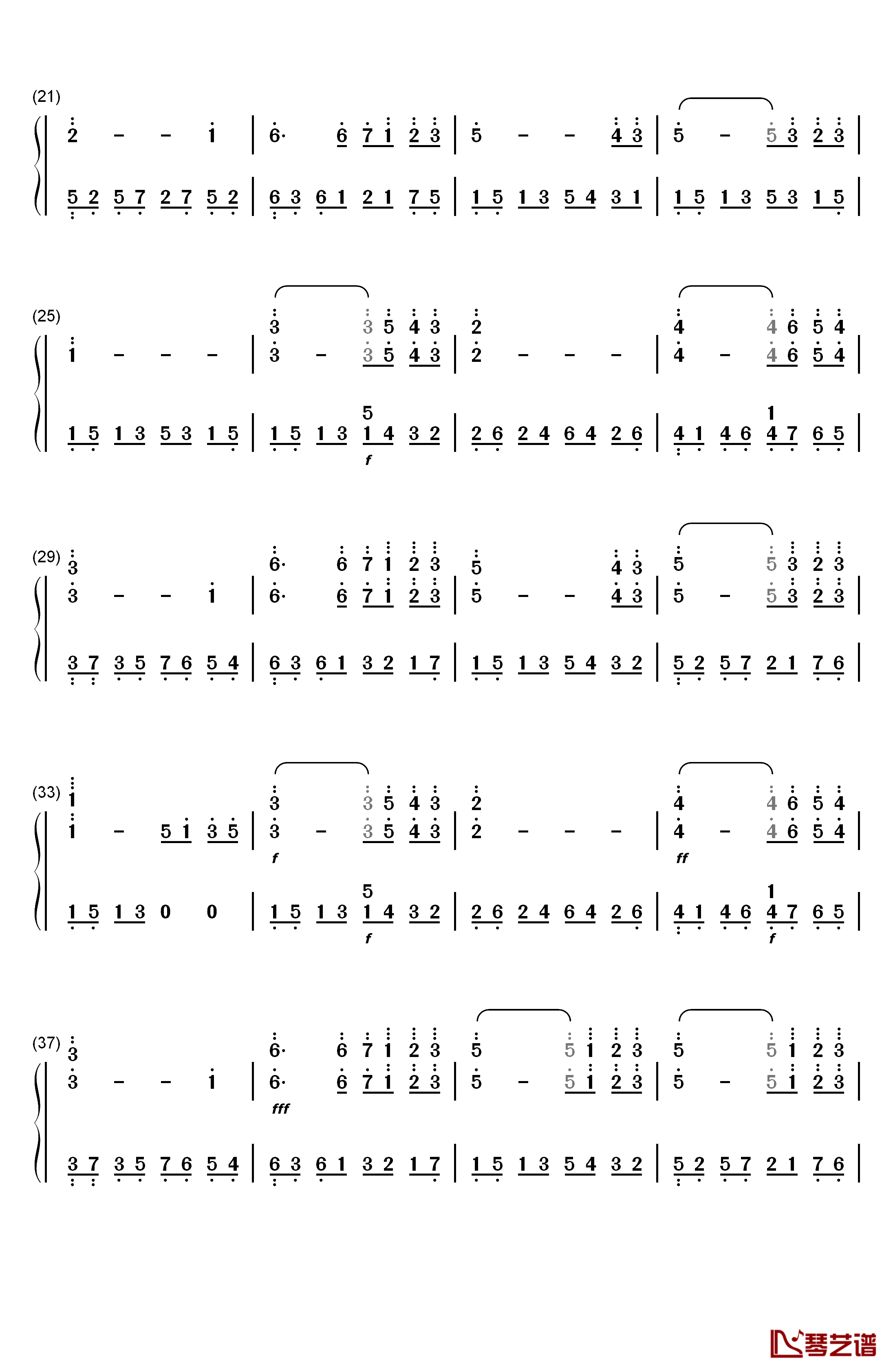 天边钢琴简谱-数字双手-未知2