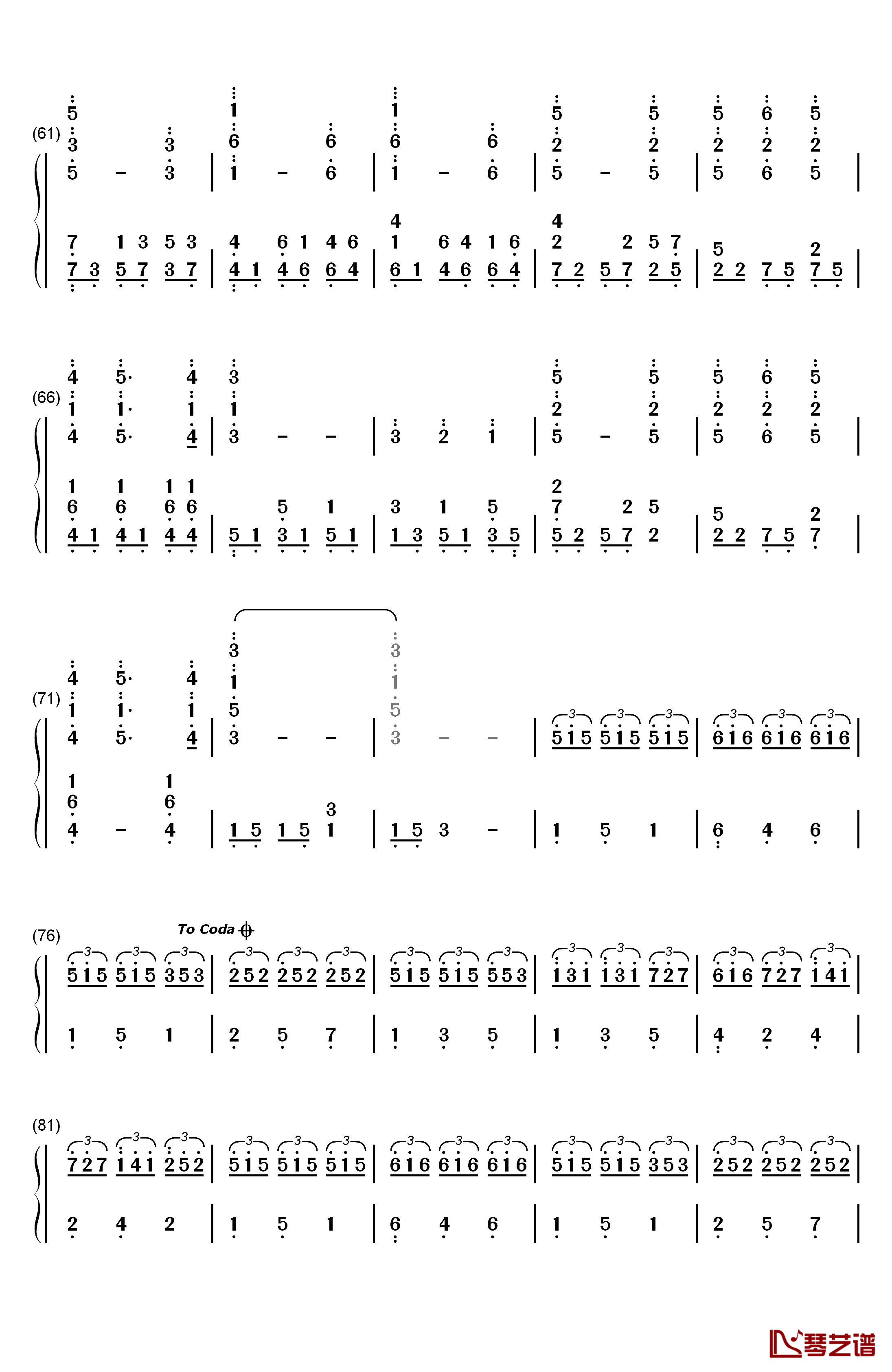 秋蝉钢琴简谱-数字双手-李子恒3