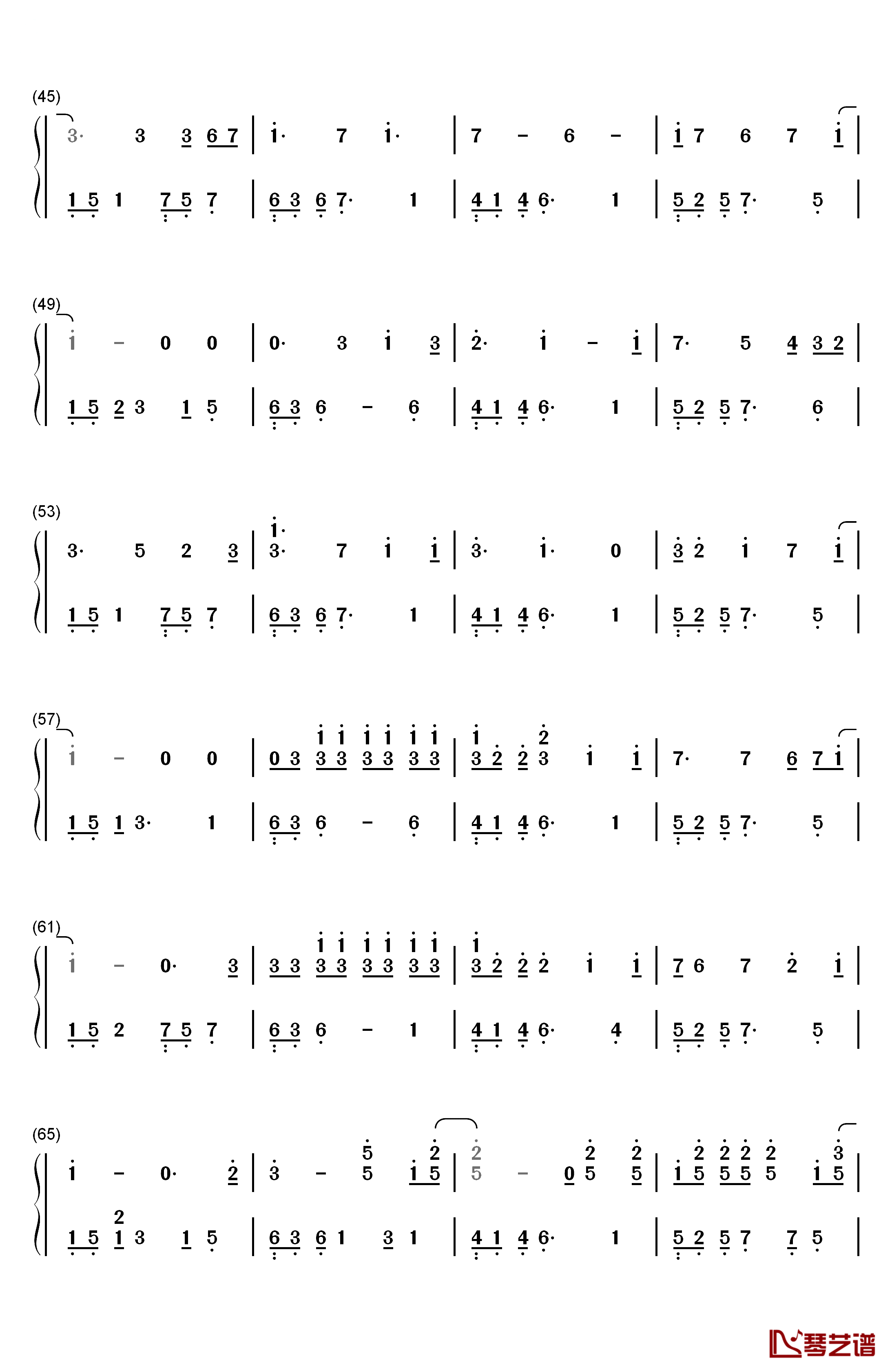 为了你钢琴简谱-数字双手-EXO3