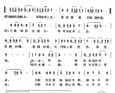 纤夫的爱简谱 于文华/尹相杰演唱