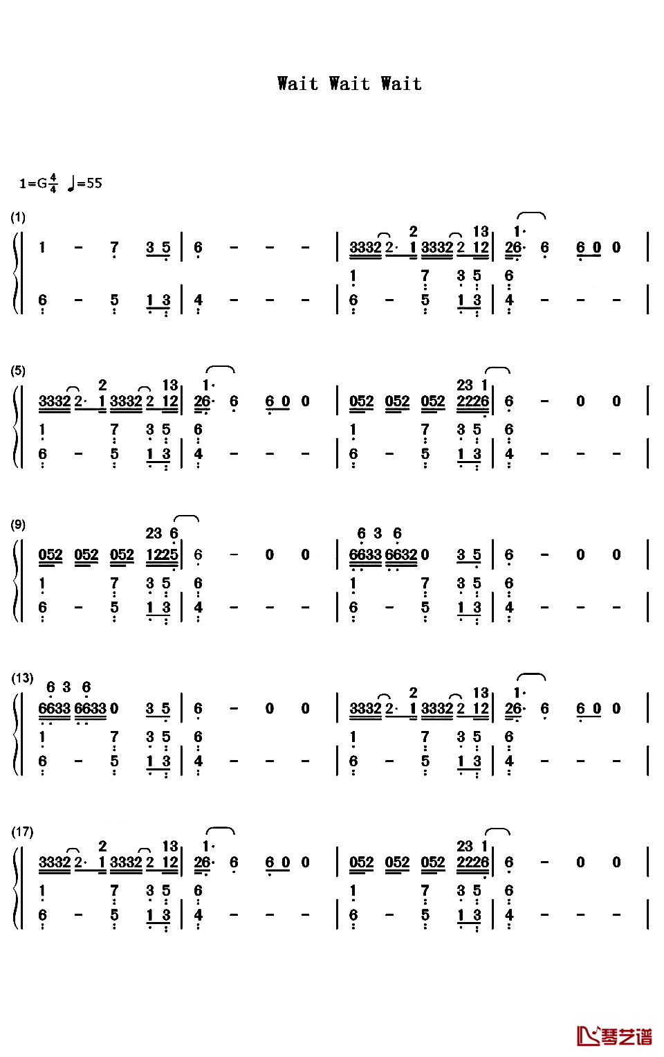 Wait Wait Wait简谱-蔡徐坤-更好的还在后面1