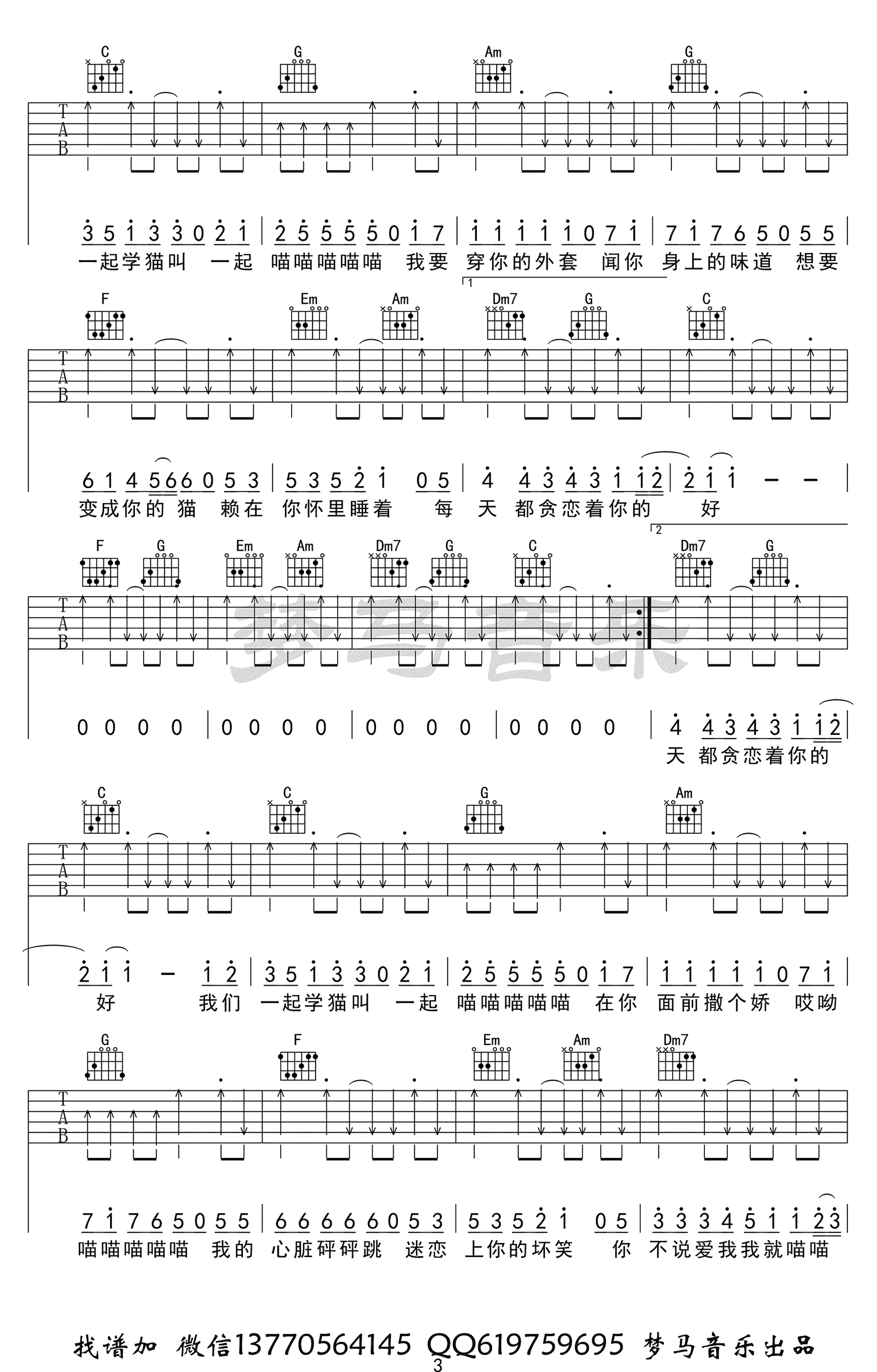 学猫叫吉他谱c调图片